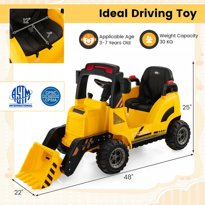 Costway 12v Enfants Rouler Sur Le Tracteur De Construction Avec Corne & Musique & Queue Led Lumieres Jaune