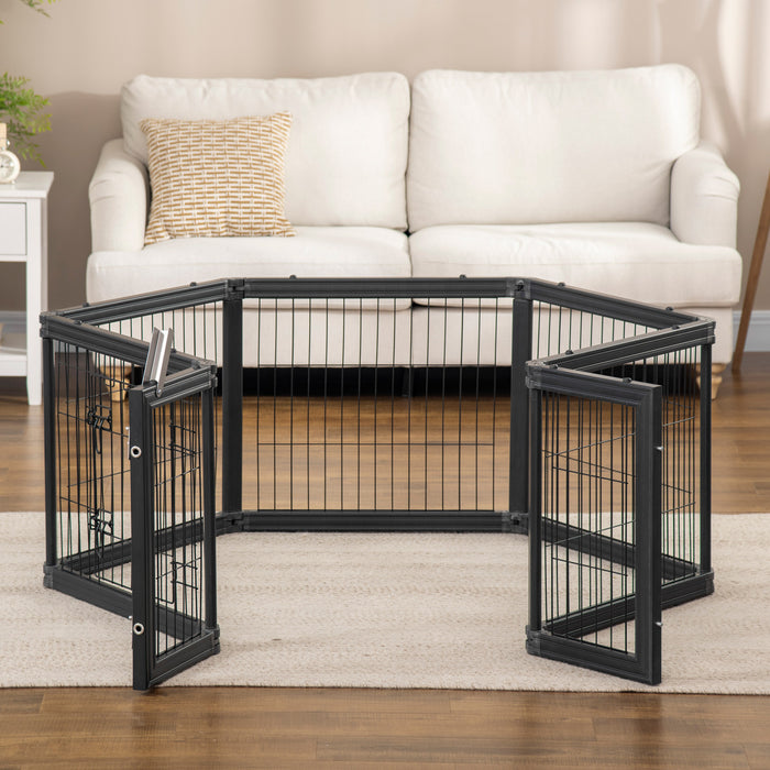 Pawhut Parc Pour Animaux De Compagnie 24,5\", Enclos D'exercice Pour Chien A 6 Panneaux, Cloture De Mise Bas Pliable Pour Chiot, Loquets A Double Verrouillage, Utilisation Interieur Et Exterieur Noir