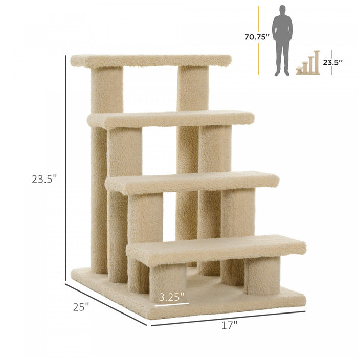 Pawhut Escalier Pour Chat A 4 Niveaux A Plusieurs Niveaux Marron Clair