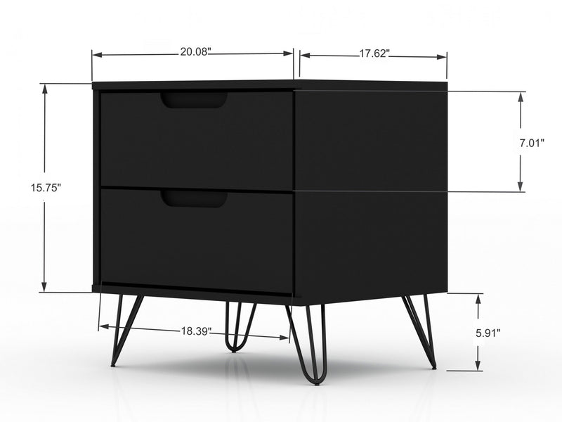 Table de nuit Rockefeller Mid-Century Modern 20\" en noir (2 tiroirs) - Lot de 2
