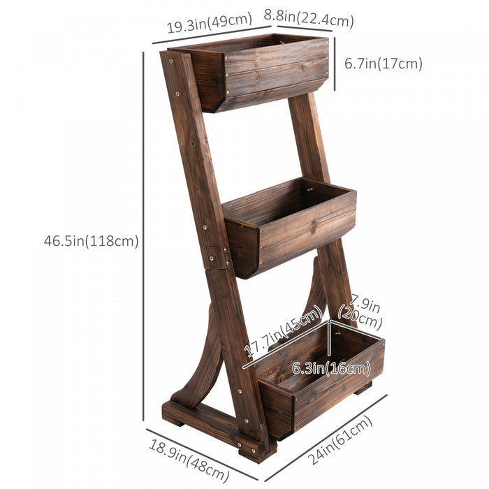 Lit De Jardin Sureleve A 3 Niveaux Outsunny Supports De Pots De Fleurs En Bois D'exterieur Autoportants Verticaux