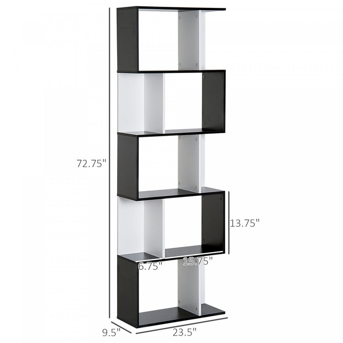 HOMCOM Bibliotheque Geometrique 5 Niveaux Forme S Noir Blanc