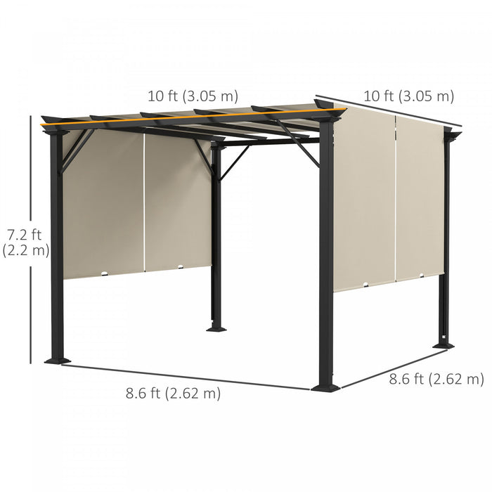 Outsunny Auvent De Pergola Retractable 10' X 10' Pour Jardin, Beige