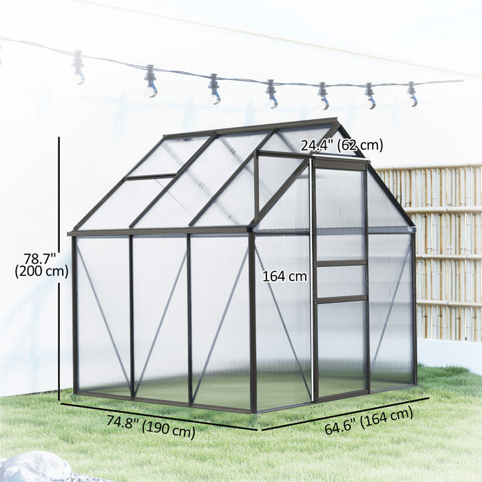 Outsunny Serre de plain-pied en polycarbonate 6' x 6' x 6,5', Gris