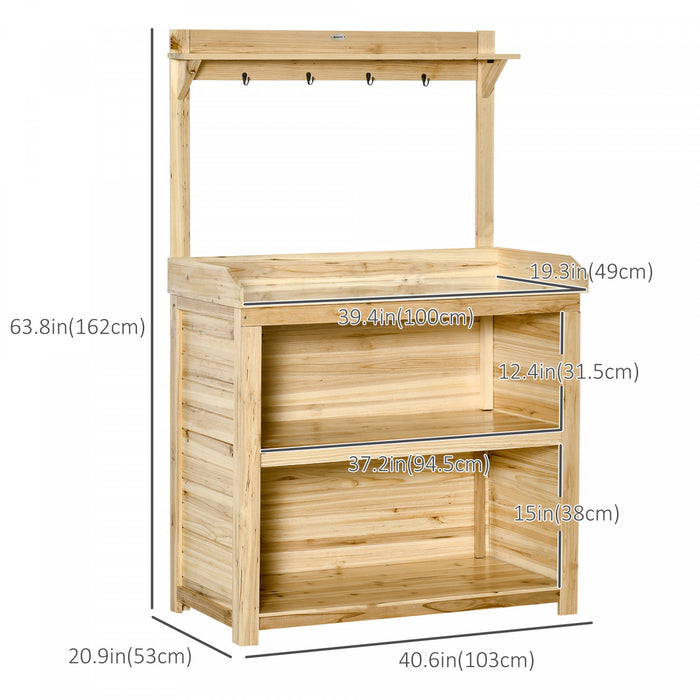 Outsunny Table Banc Jardin, Banc De Travail En Bois Avec Crochet