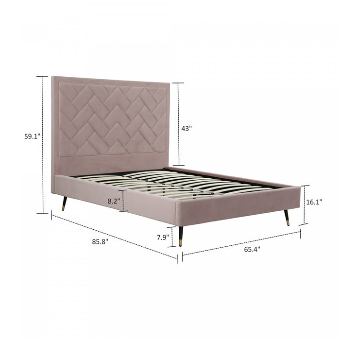 Lit Queen Moderne Rembourre en Velours Crosby, Coloris Blush