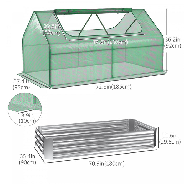 Serre Outsunny avec lit de jardin surélevé, jardinière en acier avec housse en plastique pour l’extérieur, fenêtre enroulable et à double usage pour fleurs, légumes et fines herbes, 73 po x 37,5 po x 36 po, verte