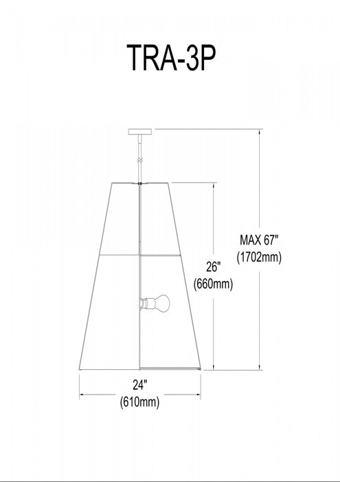 Luminaire suspendu Trapezoid de Dainolite avec abat-jour trapézoïde doré et blanc qui diffuse la lumière, tissu blanc et 3 ampoules