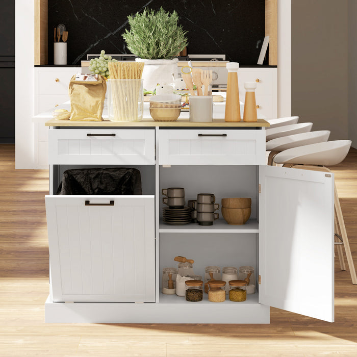 HOMCOM Poubelle inclinable, ilot de cuisine avec 2 tiroirs, blanc