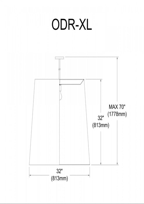Très grand luminaire suspendu de Dainolite avec très grand abat-jour cylindrique effilé noir et doré, et 1 ampoule