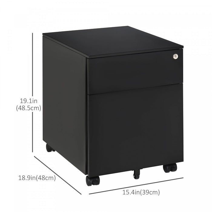 Vinsetto Classeur A 2 Tiroirs, Verrouillable Sur Roues Pour Le Bureau