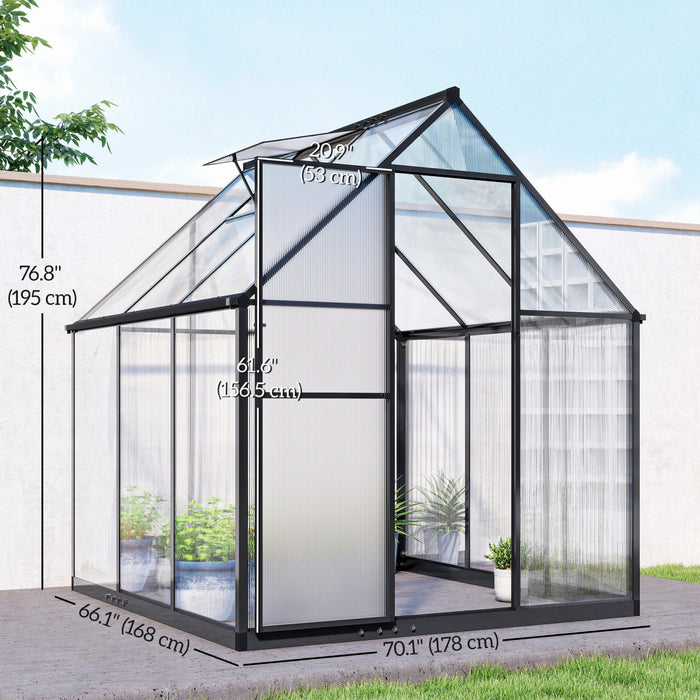 Outsunny Serre en Polycarbonate Walk-in avec Porte Battante, Noir