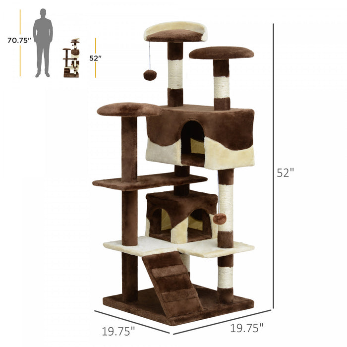 Pawhut Arbre A Chat 137,2 Cm Grande Maison De Jeu Pour Chaton Centre D'activites A Plusieurs Niveaux Meubles Pour Animaux De Compagnie (cafe)