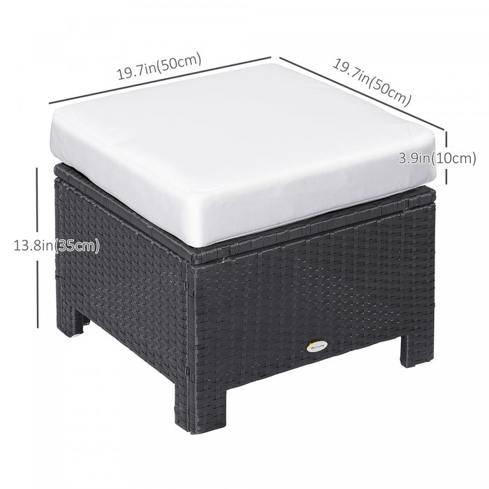 Outsunny Patio Ottoman en rotin coussin Cadre metallique pour jardin blanc