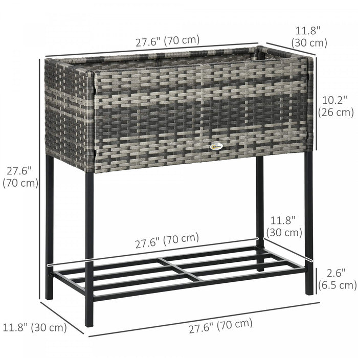 Outsunny Lit de jardin sureleve, rotin avec etagere de rangement, gris