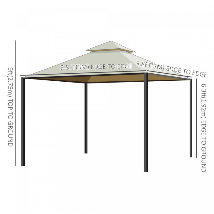 Outsunny 10x10pi Gazebo Canopee Abri De Jardin A Double Pneu Avec Rideaux Beige
