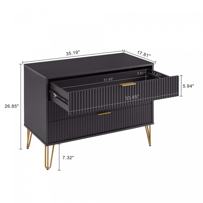 Commode Dumbo Moderne 35\" a Cannelures en Noir (3 Tiroirs)