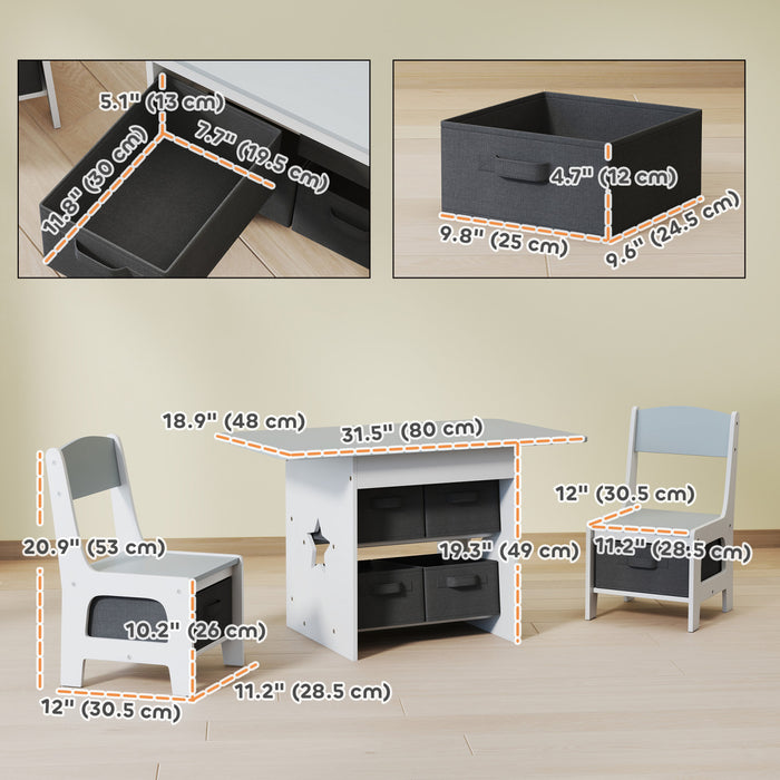 Qaba Ensemble table et chaises pour enfants 3 pieces, gris clair