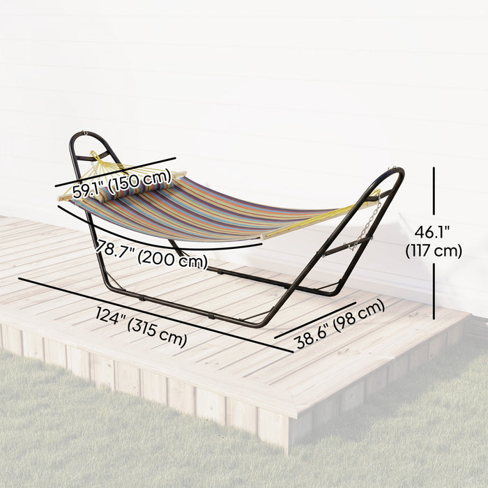 Hamac Outsunny avec support, oreiller amovible, capacite de 120 kg, multicolore