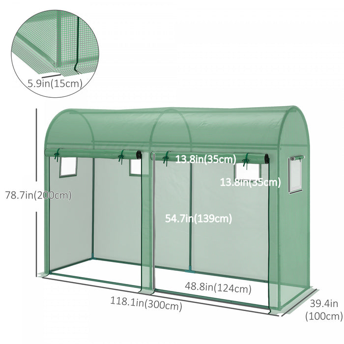 Outsunny Serre De Jardin Exterieure 9,8' X 3,3' X 6,6', Serre De Culture De Plantes A Cadre En Acier Avec Doubles Portes Et 4 Fenetres, Couverture En Pe Pour Jardin, Patio, Vert