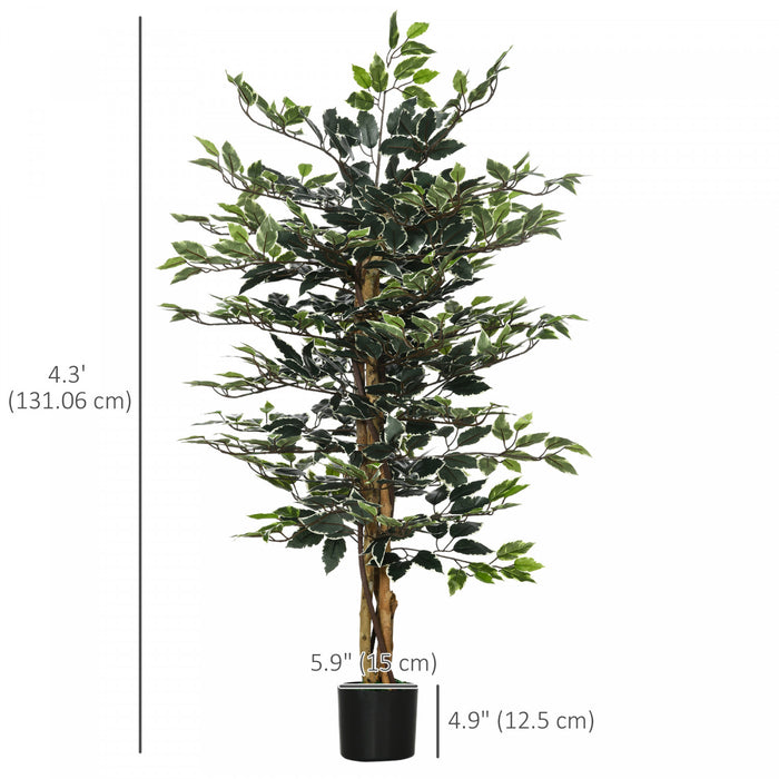 HOMCOM Ficus artificiel panache de 4,5 pi pour interieur exterieur, vert