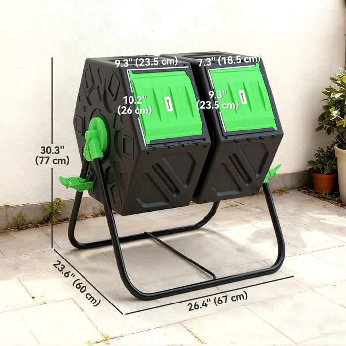 Outsunny Composteur Rotatif avec Pieds en Acier, Vert et Noir