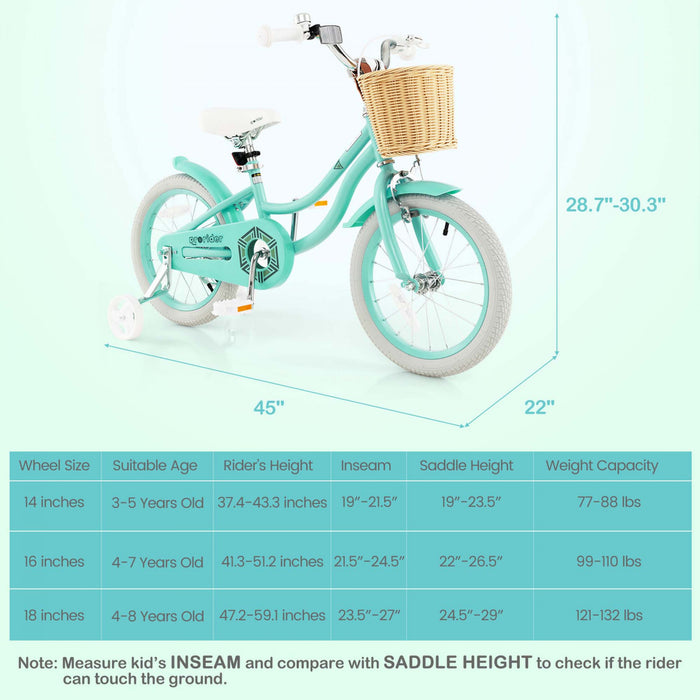 Prorider 16\" Velo Enfant Avec Roues D'entrainement Reglable Guidon Siege Frein A Main Vert