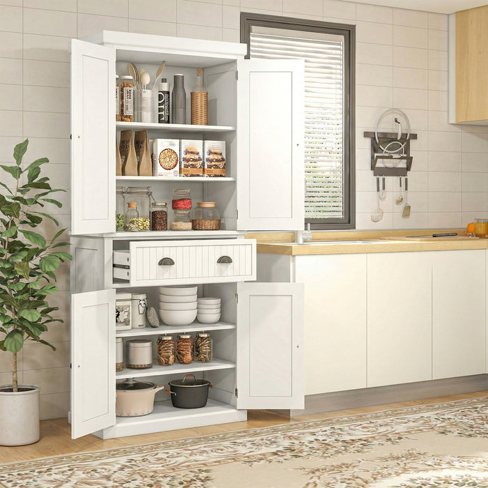 HOMCOM Garde-manger de cuisine 72po, meuble de rangement avec tiroir, creme