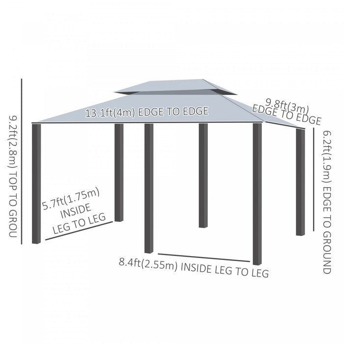 Outsunny 10 'x 13' Gazebo D'exterieur A Toit Souple Avec Rideaux, Tonnelle A Cadre En Acier A 2 Niveaux Pour Terrasse, Gris