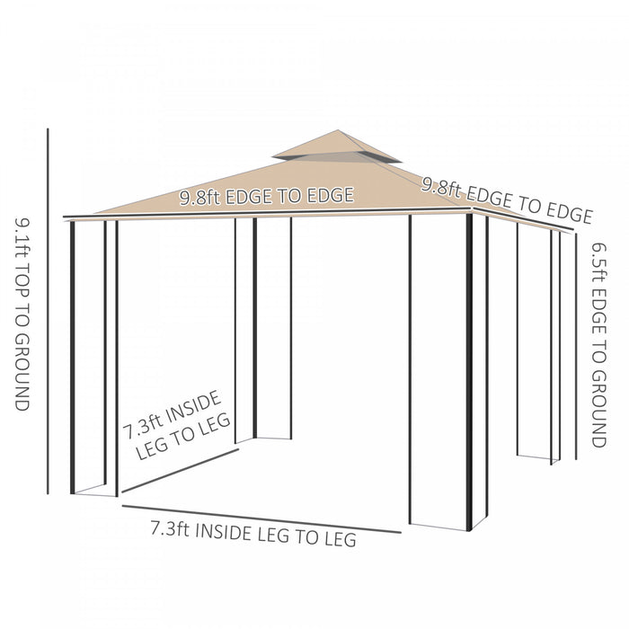 Outsunny 10x10ft Patio Gazebo Exterieur Double Top Pavillon Auvent Jardin Evenement Fete Tente Abri Cour Pare-soleil Cadre En Acier Avec Moustiquaire