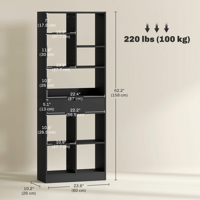 HOMCOM Bibliotheque haute avec tiroir pour bureau a domicile, noir