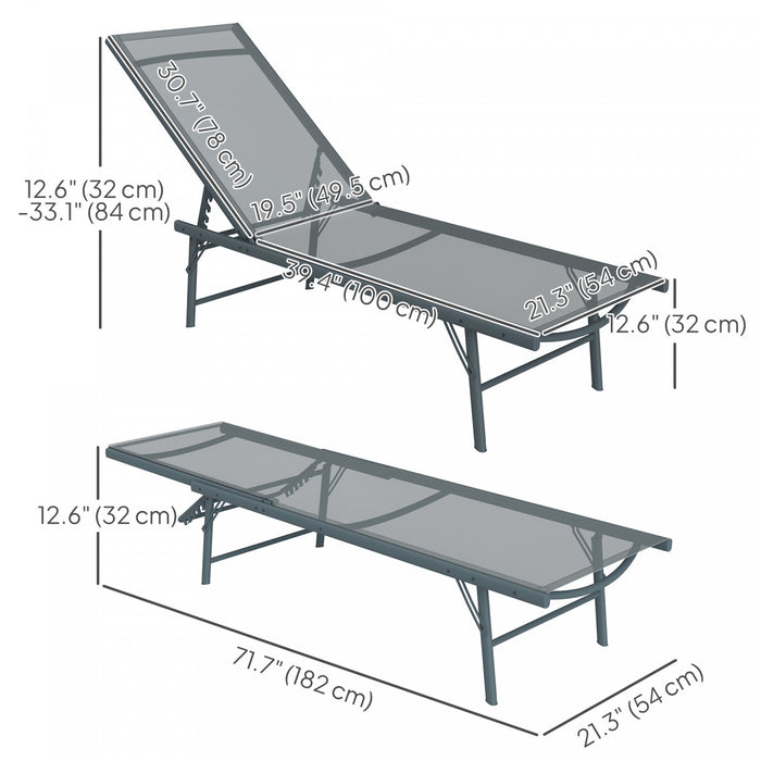 Outsunny Lot De 2 Chaises Longues Pliantes, Dossier Reglable, Gris Clair