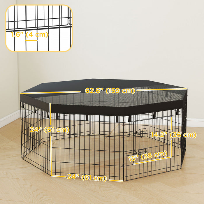 PawHut Parc pour chien, 8 panneaux pliables avec couverture superieure anti-soleil et 8 piquets de sol, 24\"H, enclos interieur et exterieur pour petits et mini chiens et animaux