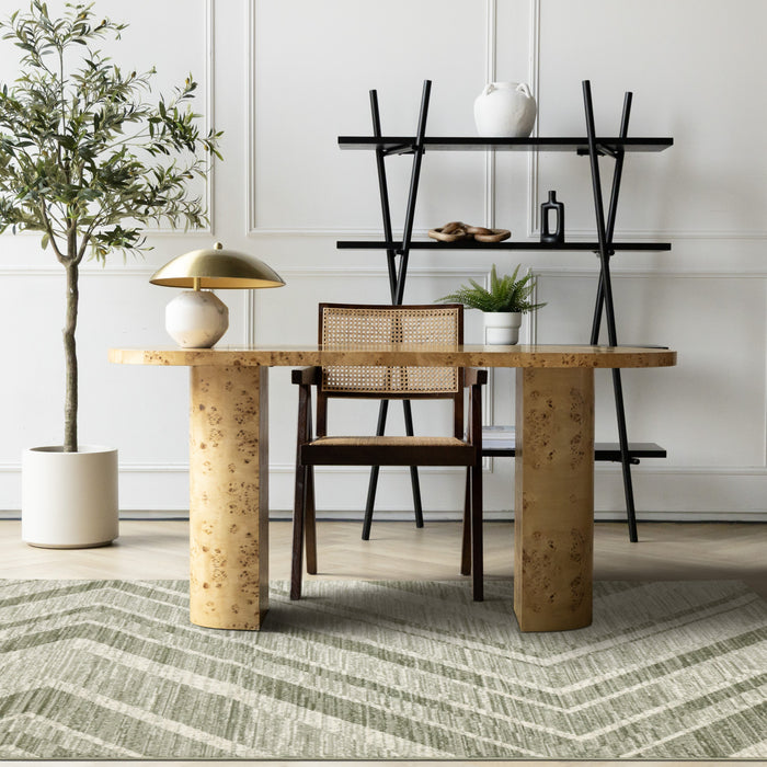 Tapis Florence vert et blanc a motif chevron vieilli, 5'3\" x 7'4\"