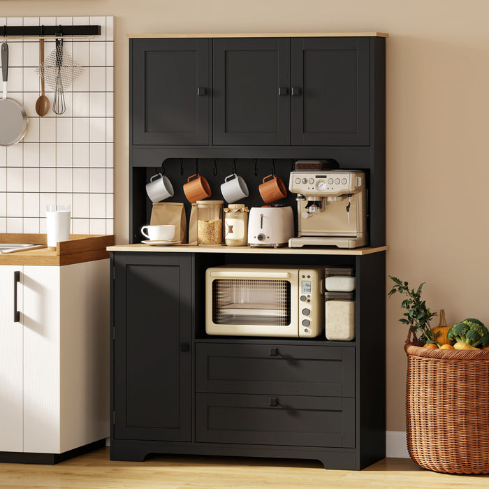 HOMCOM Meuble de rangement de cuisine de 64 po, buffet de cuisine, noir