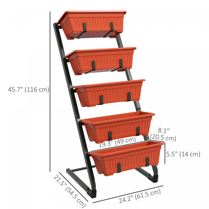 Outsunny Jardin Sureleve Vertical A 5 Etages Avec 5 Bacs A Plantes, Rouge