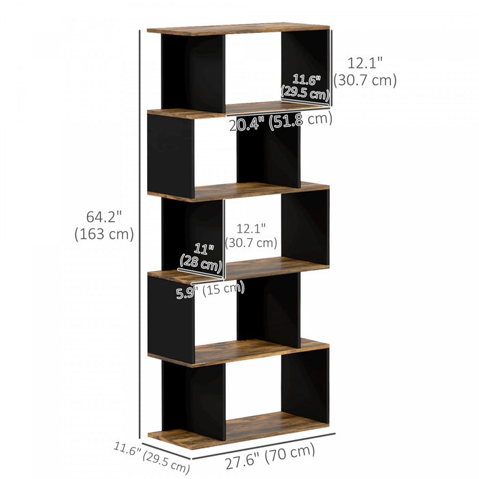 HOMCOM Bibliotheque etroite a 5 niveaux, en forme de S, Marron Rustique