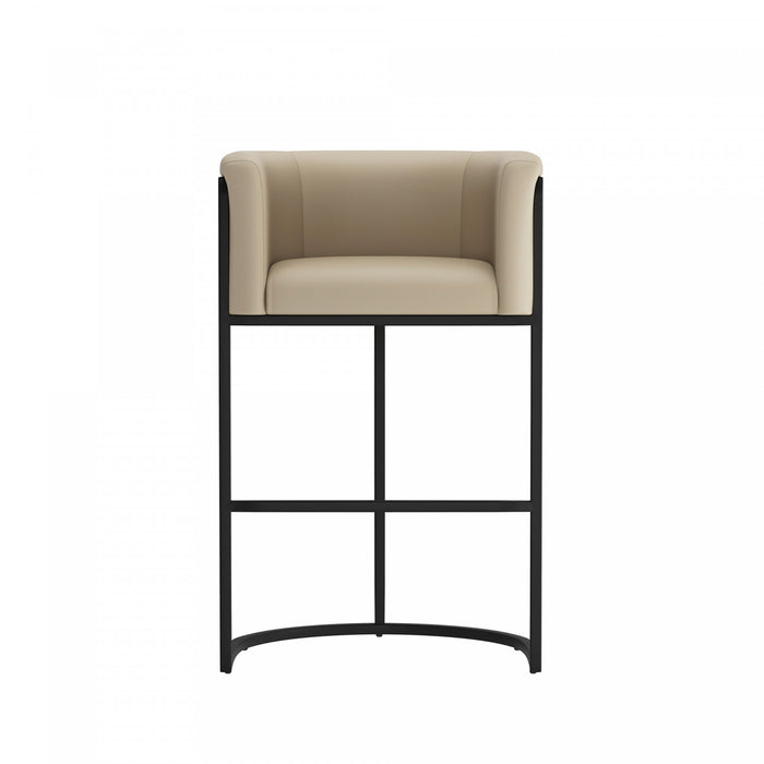 Tabouret de bar cosmopolite mi-siecle moderne en metal et tissu, coloris grege