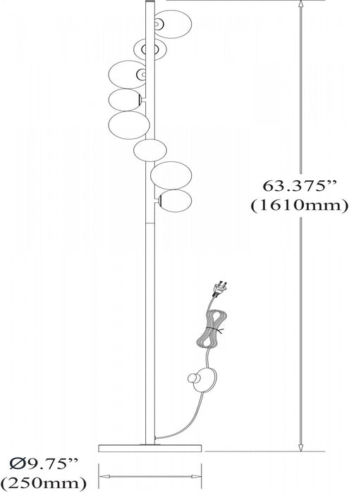 Lampe à pied Glasgow de Dainolite en verre champagne, avec fini bronze rétro et 8 ampoules