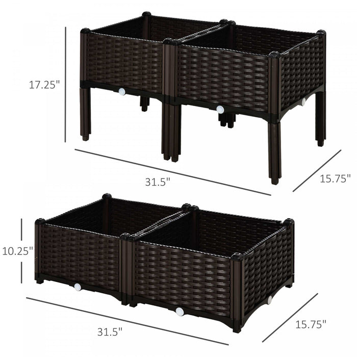 Outsunny Jardiniere Sur Pieds Carre Potager 2 Etages Dim. 80l X 80l X 44h Cm Insert D\u0092irrigation Plastique Imitation Rotin Tresse Chocolat