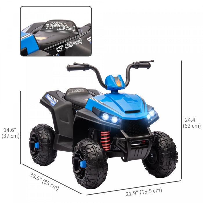 Qaba Voiture Electrique 12 V Pour Enfants, Quad Pour Enfants Alimente Par Batterie Avec Suspension A Ressorts A Quatre Roues, Avant Et Arriere, Lumiere Led, Mp3, Musique, Bleu