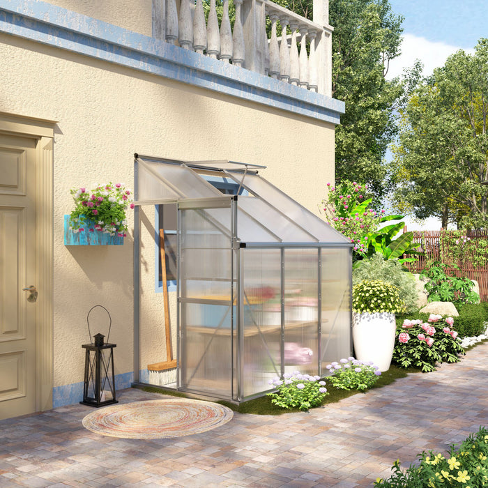 Outsunny Serre De Jardin A Acces Direct Aluminium Polycarbonate Avec Toit Ventile Pour Plantes, Herbes Et Legumes 6.3' X 4.2' X 7.2' Silver