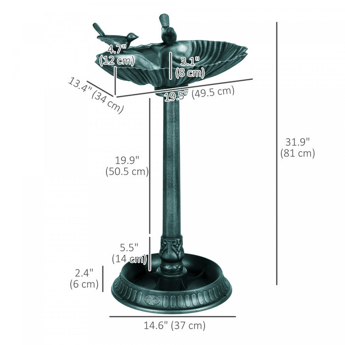 Outsunny Bain d'Oiseaux avec Socle, Bol d'Abreuvoir pour Jardin, Vert Bronze