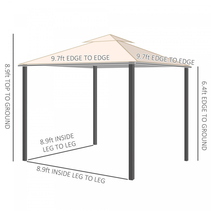 Outsunny 10' X 10' Tonnelle Tente D'abri De Jardin Double Toit Souple Avec De Beaux Rideaux En Polyester Et Des Rideaux En Maille, Creme