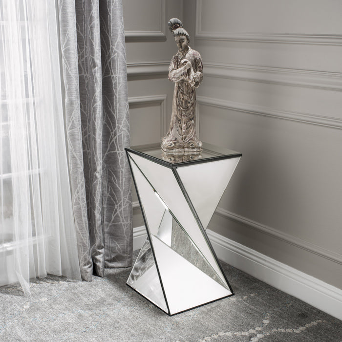 Table D’appoint Geometrique Au Design Reflechissant Molly Avec Miroir, Verre Et Bois Composite, Argent