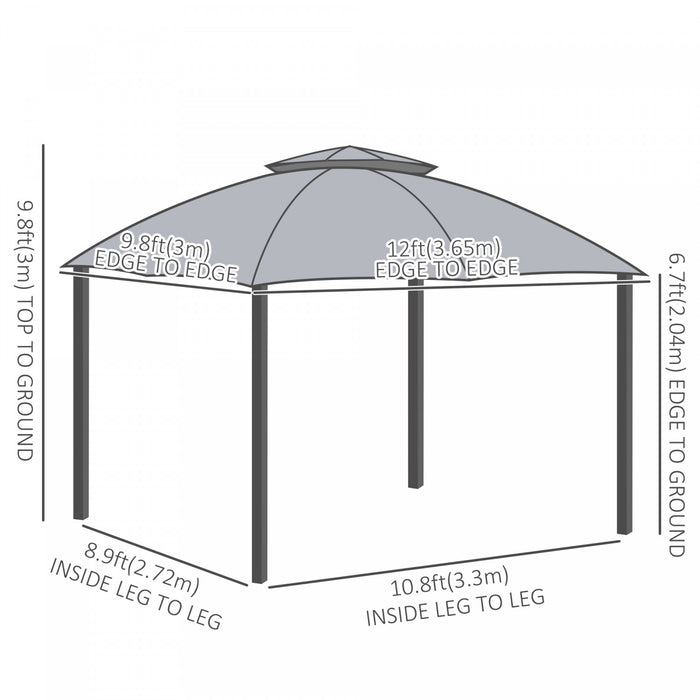 Outsunny 12 'x 10' Tente D'auvent De Tonnelle Exterieure A 2 Niveaux Pour Terrasse Avec Parois Laterales En Maille Zippee, Cadre En Acier Massif, Toit Arque, Gris