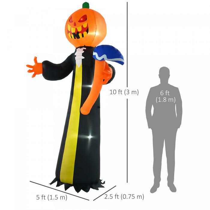 Homcom Gonflable Fantome De Citrouille D'halloween Avec Marteau Led 10 Pi
