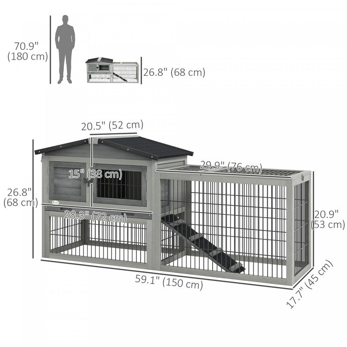 Pawhut Clapier A Lapin En Bois Massif, Maison Pour Cochon D'inde, Habitat Exterieur Pour Petits Animaux Avec Rampe, Toit Ouvrant En Asphalte Resistant Aux Intemperies, Plateau Coulissant, Gris Clair