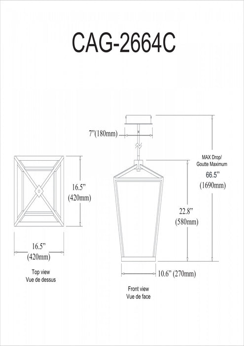 Luminaire suspendu Cage de Dainolite blanc qui diffuse la lumière, avec fini noir mat et ampoule à DEL de 64 W