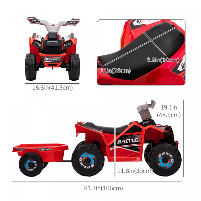 Aosom Quad 6 V Pour Enfants, Vehicule Electrique Alimente Par Batterie A 4 Roues Avec Remorque Arriere, Roues Resistantes A L'usure, Pour Garcons Et Filles – Rouge